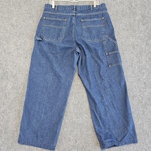 LL Bean Jeans Mens 36x25 Relaxed Fit Blue Denim Work Utility Vintage Hemmed